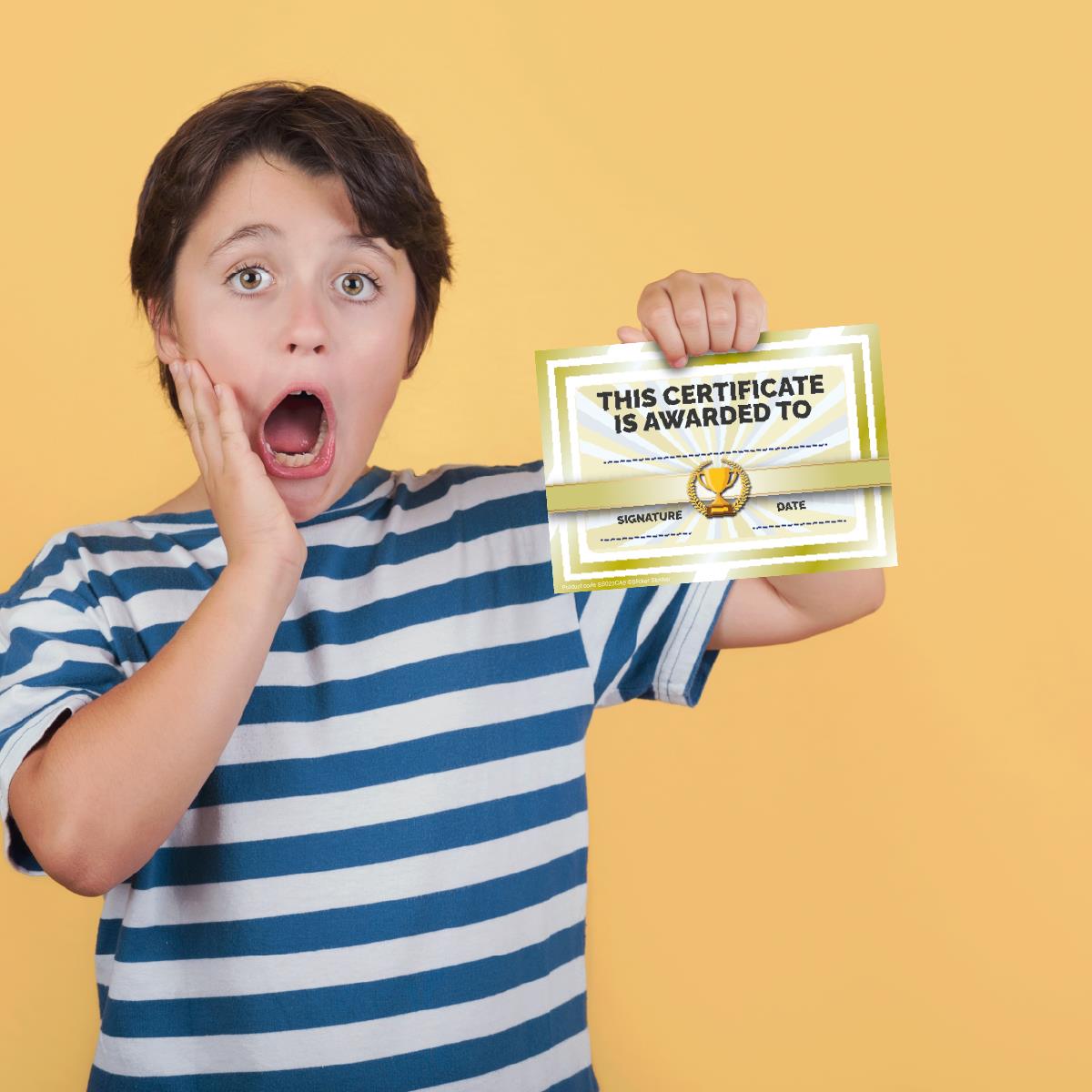 30 Gold Trophy Award certificates for school teachers, 250gsm A5 silk finish card