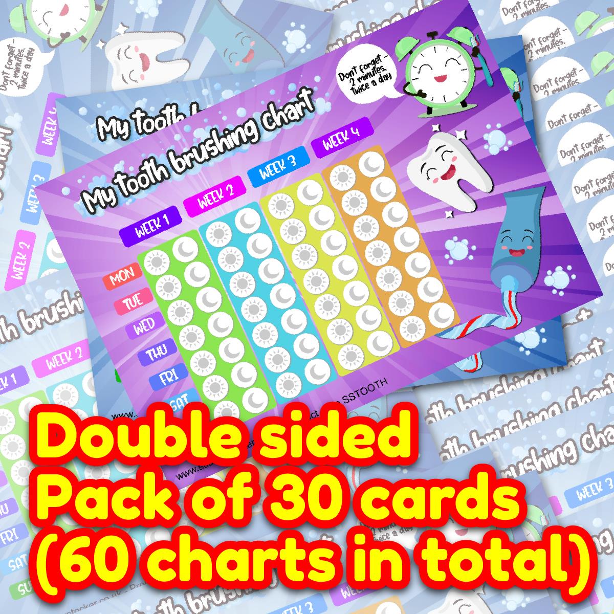 My Tooth Brushing Reward Charts Incentive Pack of 30 cards Suitable for up to 12mm stickers