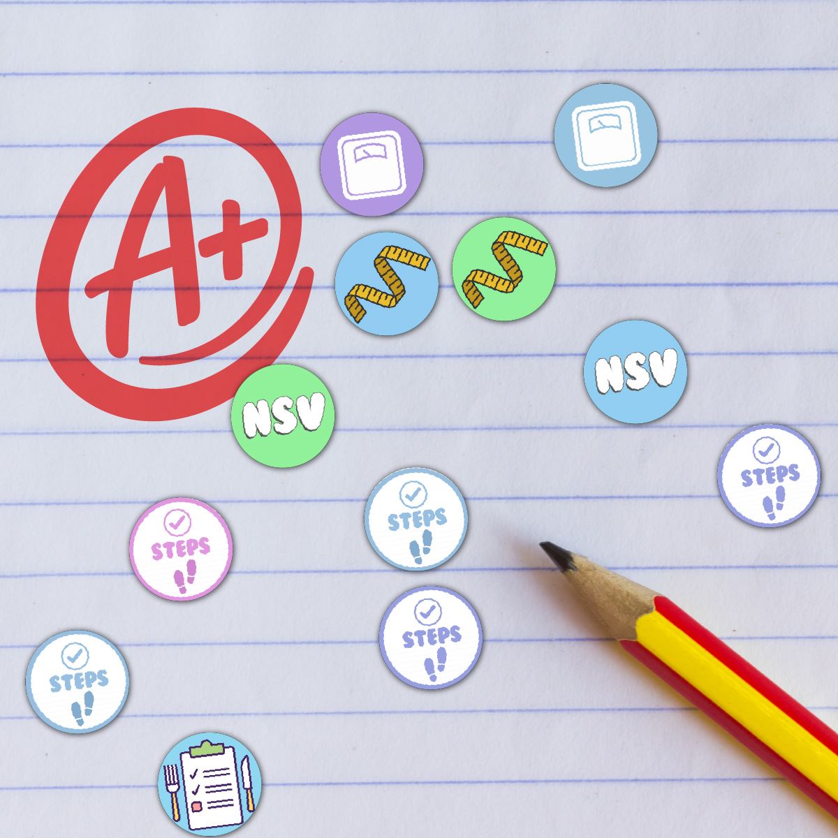 900 Fitness and Food Dots 10mm Spot Reward Stickers for Journals Planners Habit Trackers Diet