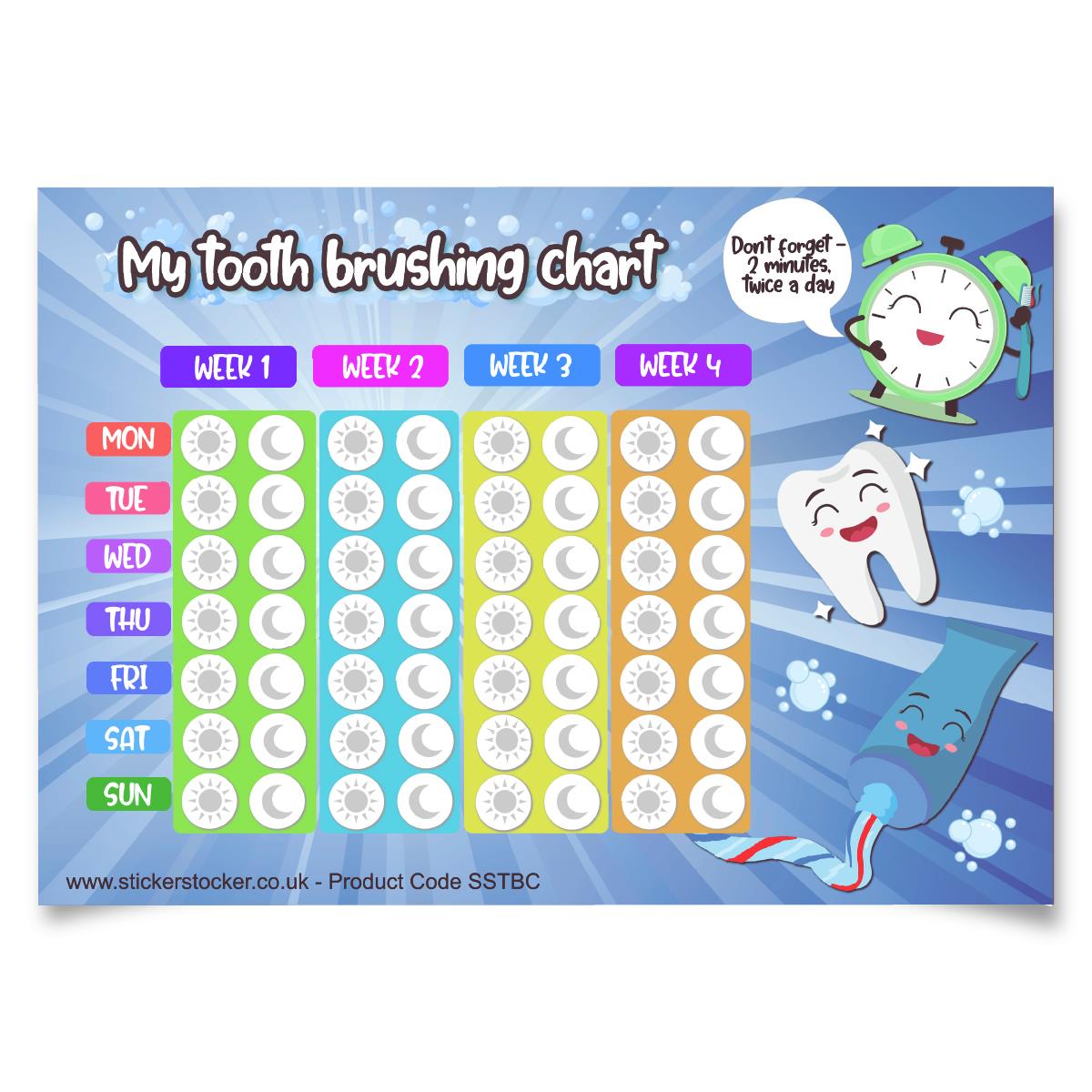 My Tooth Brushing Reward Charts Incentive Pack of 30 cards Suitable for up to 12mm stickers