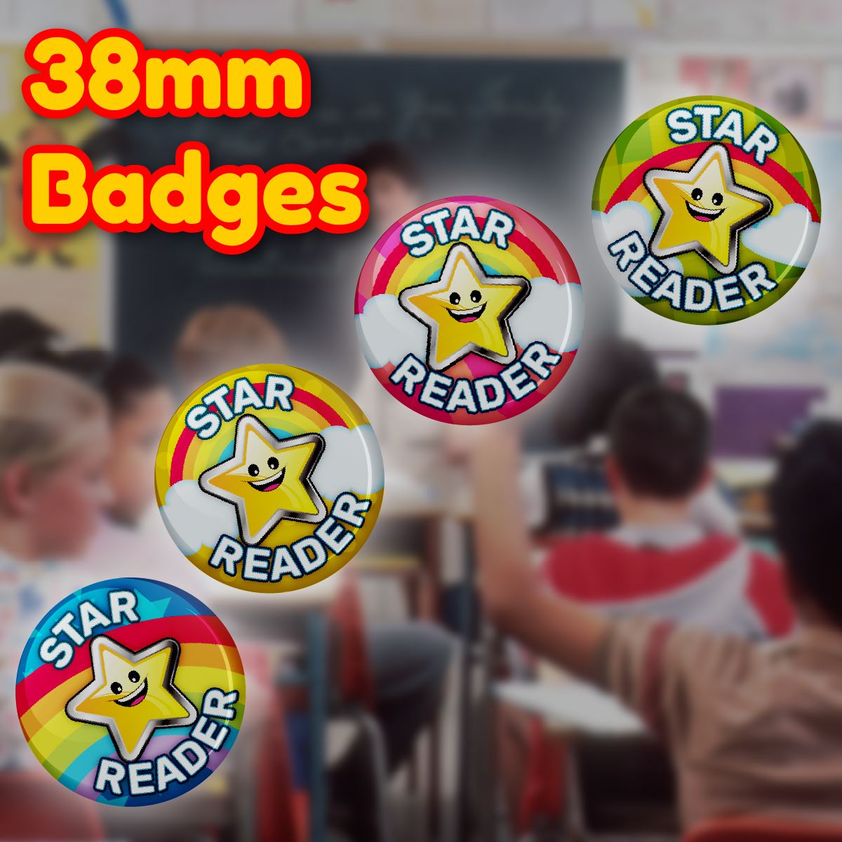 Star Reader Reward Button Badges (Pack of 20 Pin Badges - 38mm)