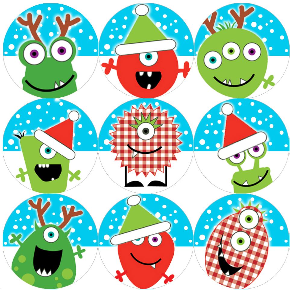 144 Christmas Monsters 30mm Children's Reward Stickers for Teachers or Parents