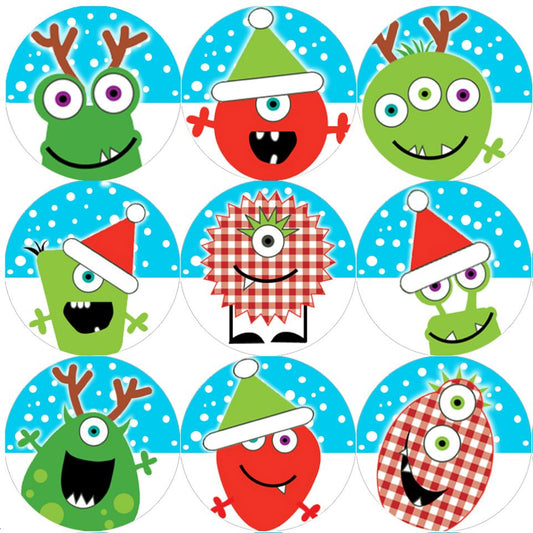 144 Christmas Monsters 30mm Children's Reward Stickers for Teachers or Parents