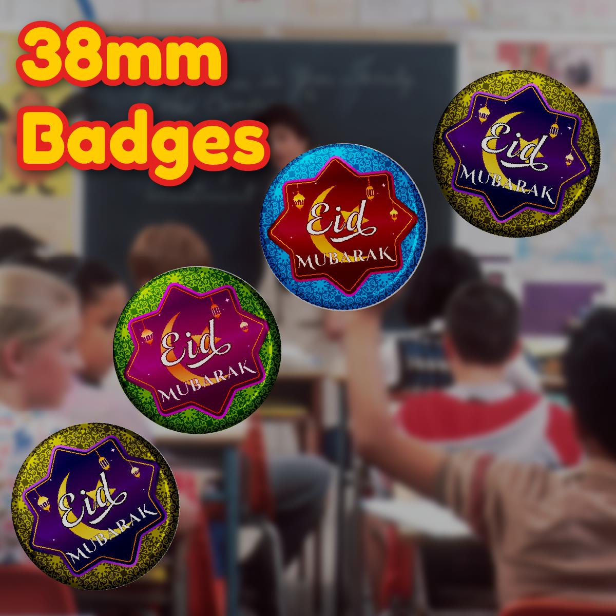 Eid Mubarak - End Of Ramadan Badge 38mm (Pack of 20 Pin Badges - 38mm)