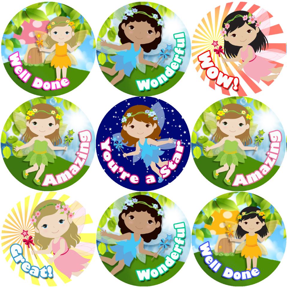 144 Little Fairies Praise Words 30mm Stickers for Teachers, Parents and Party Bags