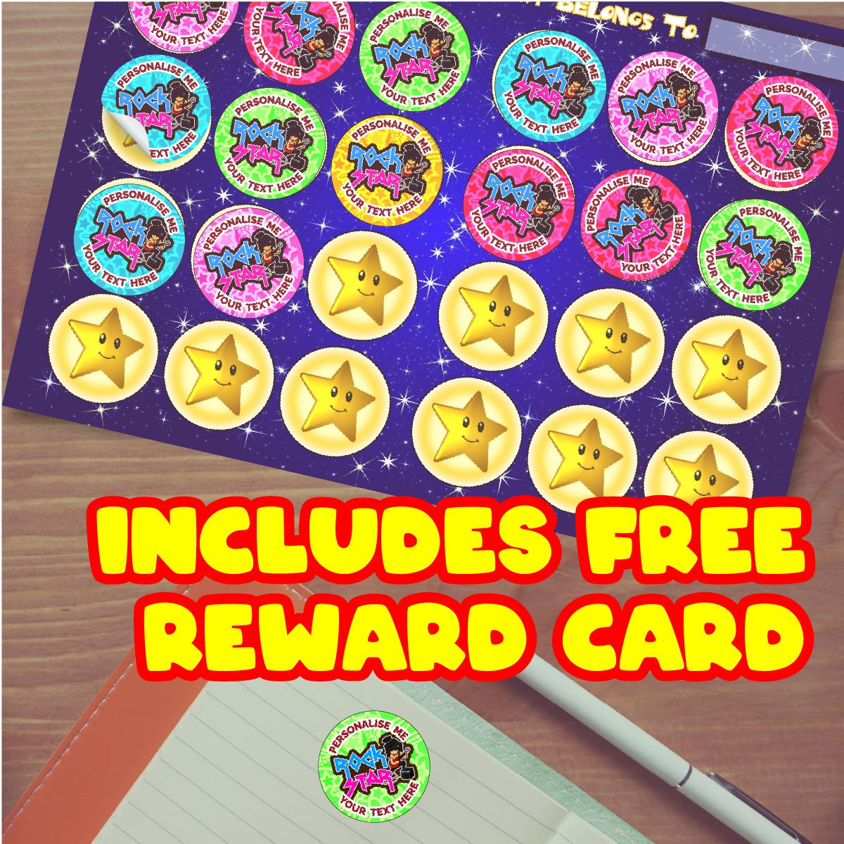 144 Rockstar Personalised 30mm Reward Stickers for Football Clubs, schools