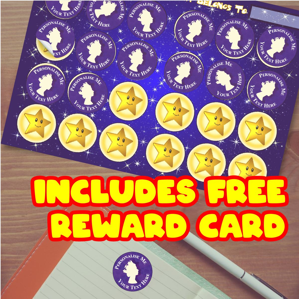 Queens Head Personalised 30mm Reward Stickers for School Teachers, Parents and Nursery