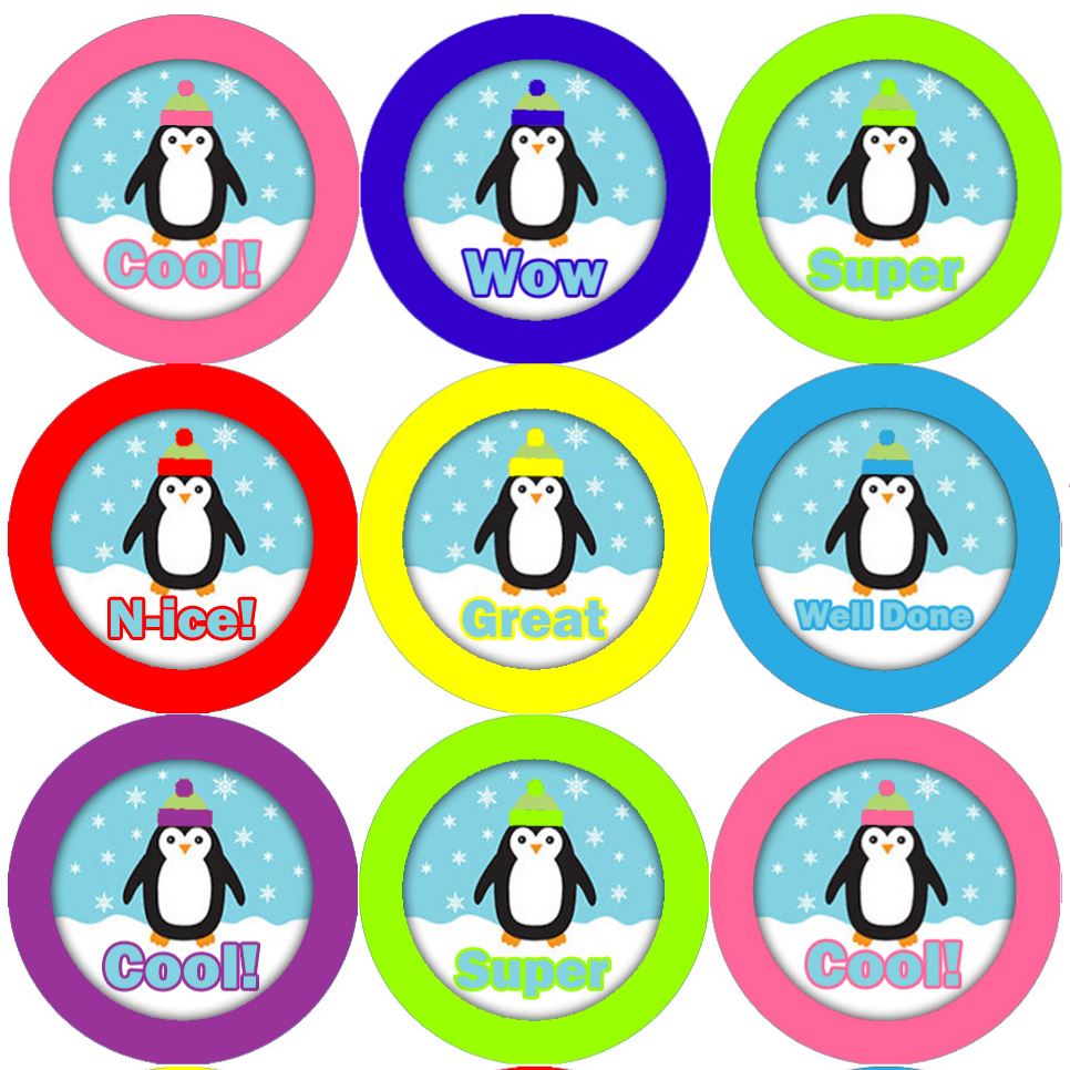 144 Proud Penguins 30mm Round Children's Reward Stickers - Teachers or Parents
