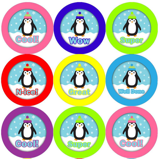 144 Proud Penguins 30mm Round Children's Reward Stickers - Teachers or Parents