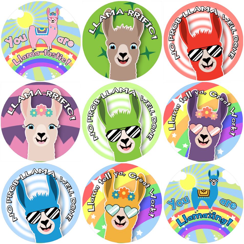 144 Llama Praise Words 30mm Reward Stickers for Teachers and Parents