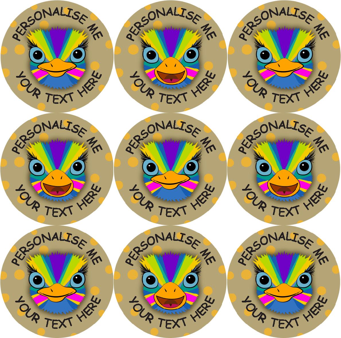 144 Personalised Emus 30mm Reward Stickers for School Teachers, Parents and Nursery