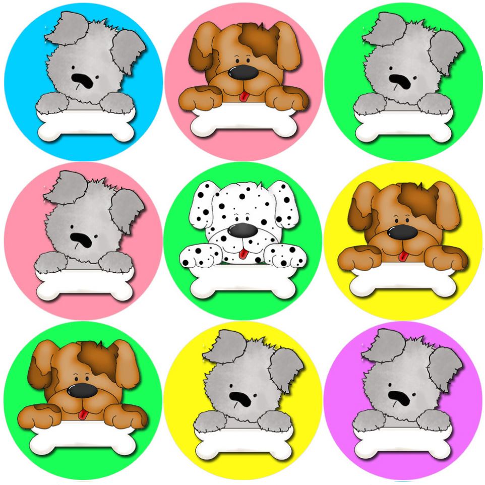 144 Puppy Bones 30mm Round Children's Reward Stickers for Teachers or Parents, Party Bags