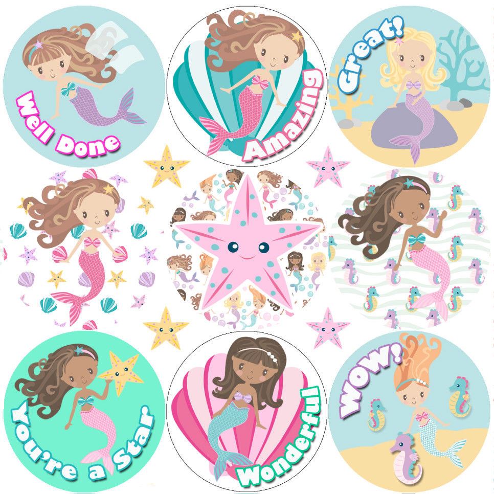 234 Mermaid Praise Words 30mm Reward Stickers for School Teachers, Parents and Nursery