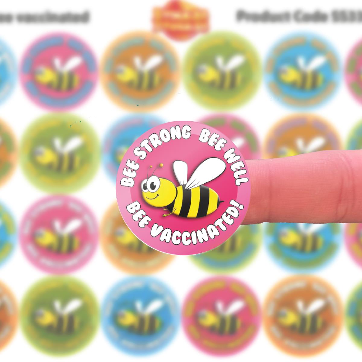 144 Bee Vaccinated 30mm Children's Bravery Reward Stickers for Teachers or Nurses