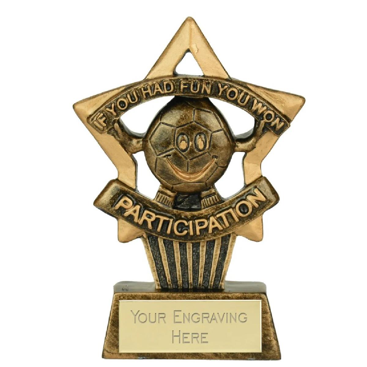 Mini Star Plus Football Participation Award Trophy 10cm Resin FREE engraving and Certificate