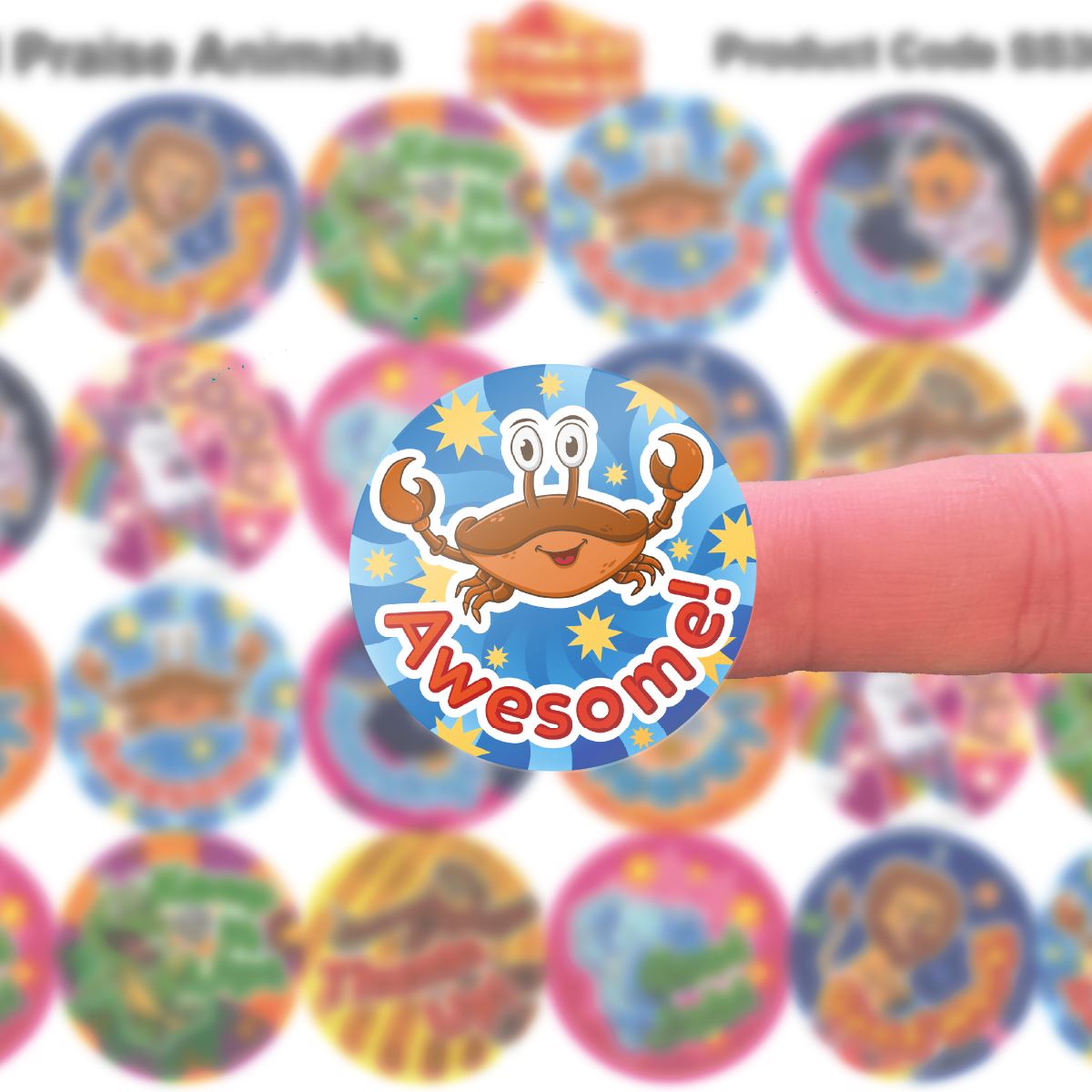 144 Cool Praise Animal Stickers - 30mm - Glossy Reward Stickers for Teachers & Parents