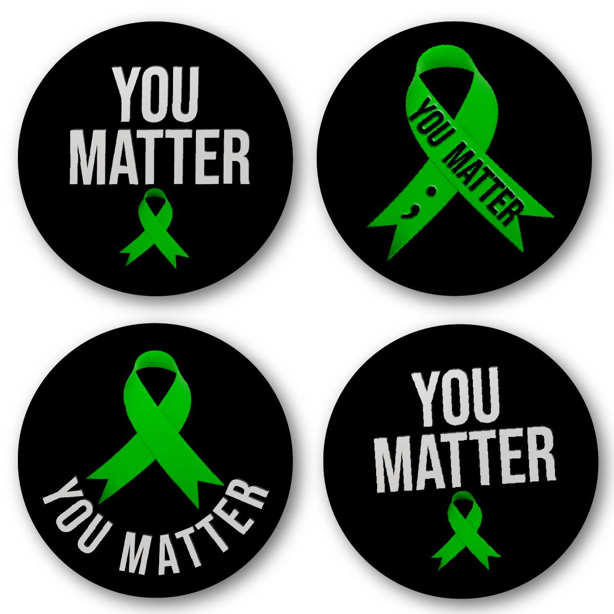 20 x Mental Health You Matter Green Ribbon Suicide Awareness Button Badges (Pack of 20 Pin Badges - 38mm)
