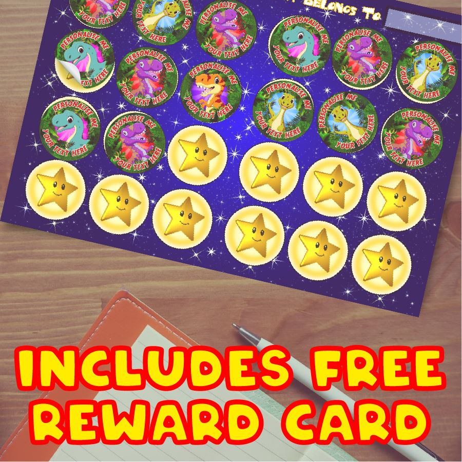 144 Personalised 30mm Jurassic Dinosaur Reward Stickers for School Teachers, Parents and Nursery