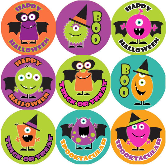 144 Monster Halloween 30mm Round Children's Reward Stickers for Teachers or Parents