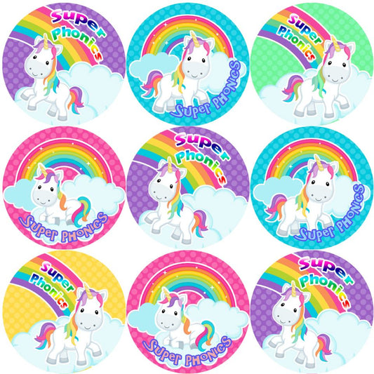 144 Phonics Unicorns 30mm Reward Stickers for School Teachers, Parents and Nursery
