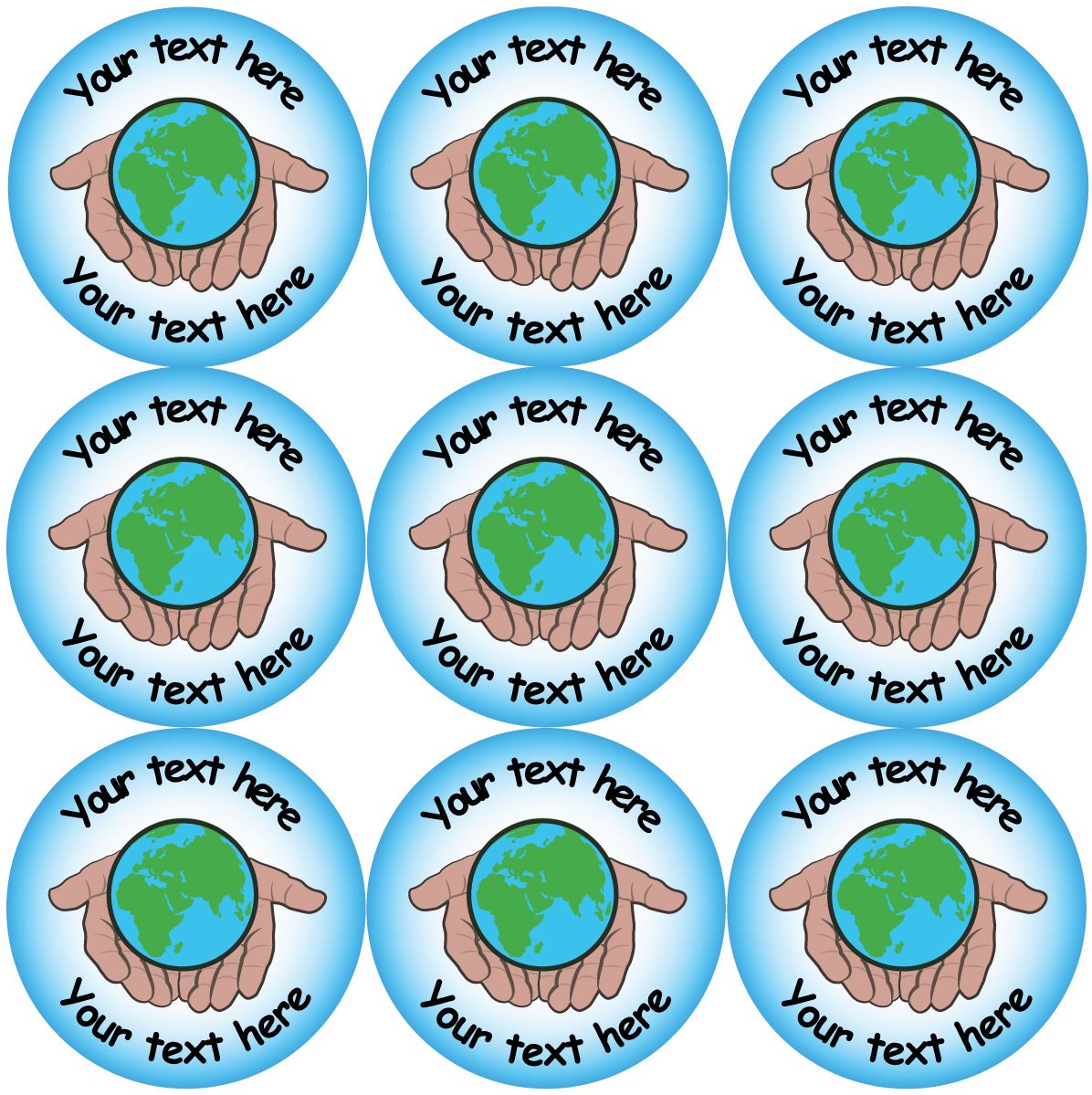 144 World in your Hands - 30mm Personalised Earth themed stickers
