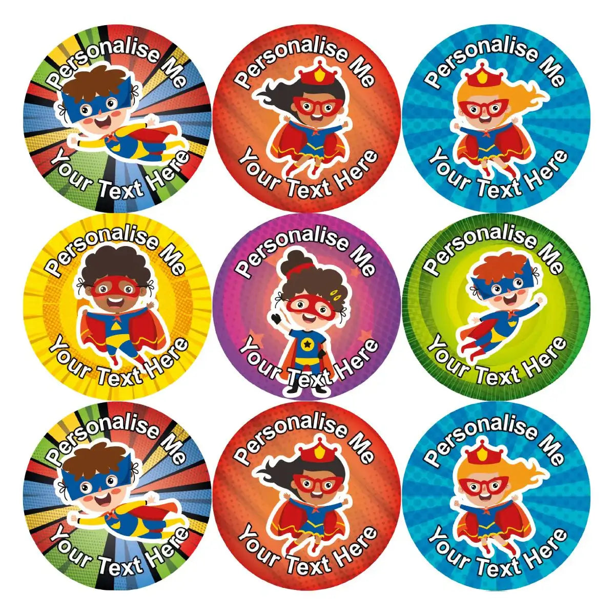 Sticker Stocker 144 Personalised 30mm Superhero Kids Teacher Reward Stickers - Large ...