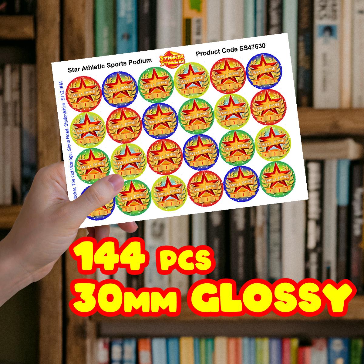 144 Star Athletic Sports Podium 30mm Reward Stickers for  Sports Day, Teachers, Parents and Schools