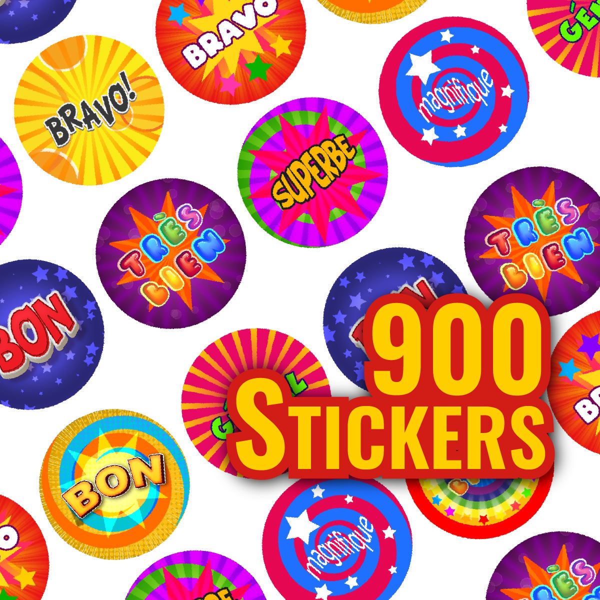 900 Mini Funky French Language Dots 10mm Glossy Teacher Reward Stickers Spot Stickers Journal Stickers