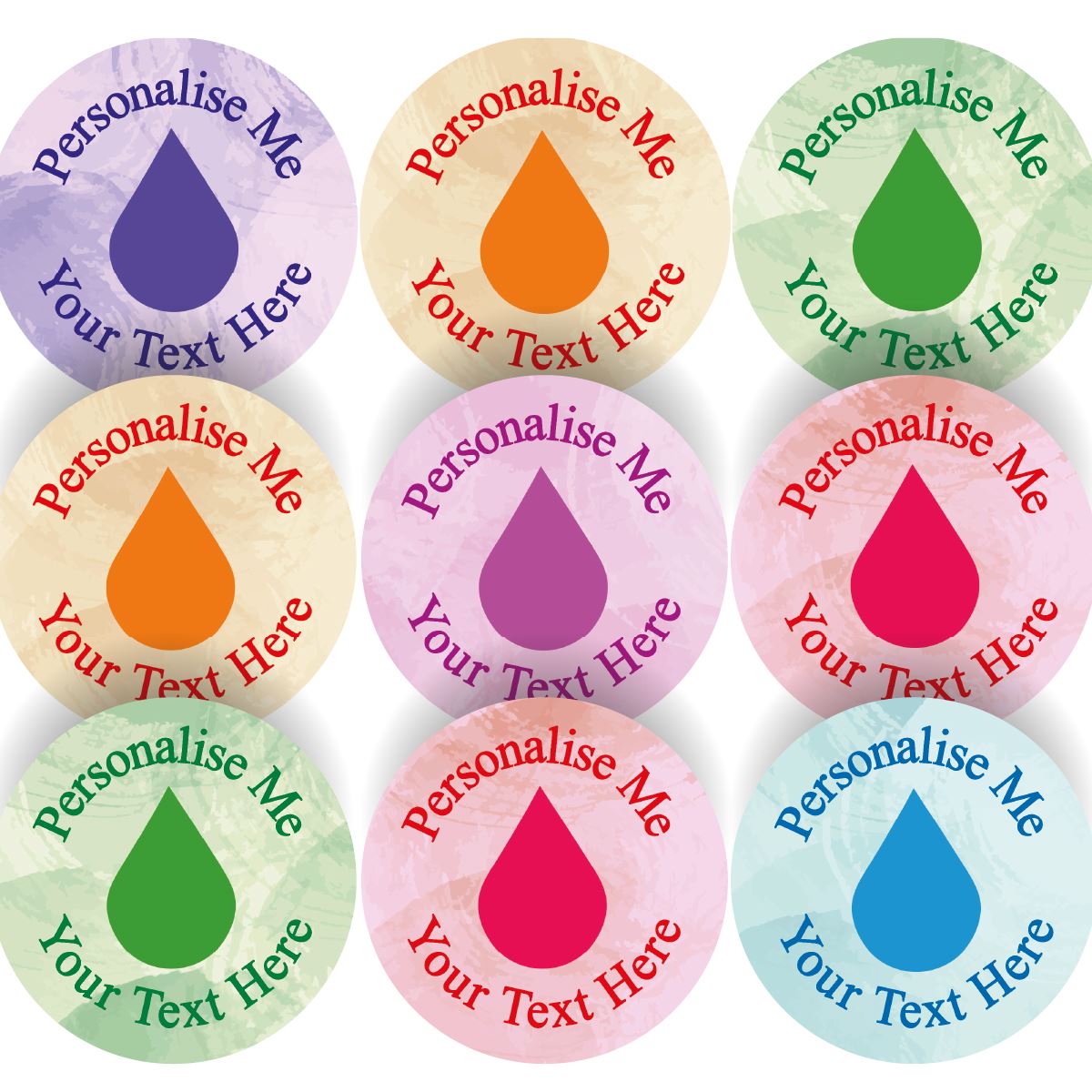 144 Colourful Droplets Personalised 30mm Reward Stickers for School Teachers