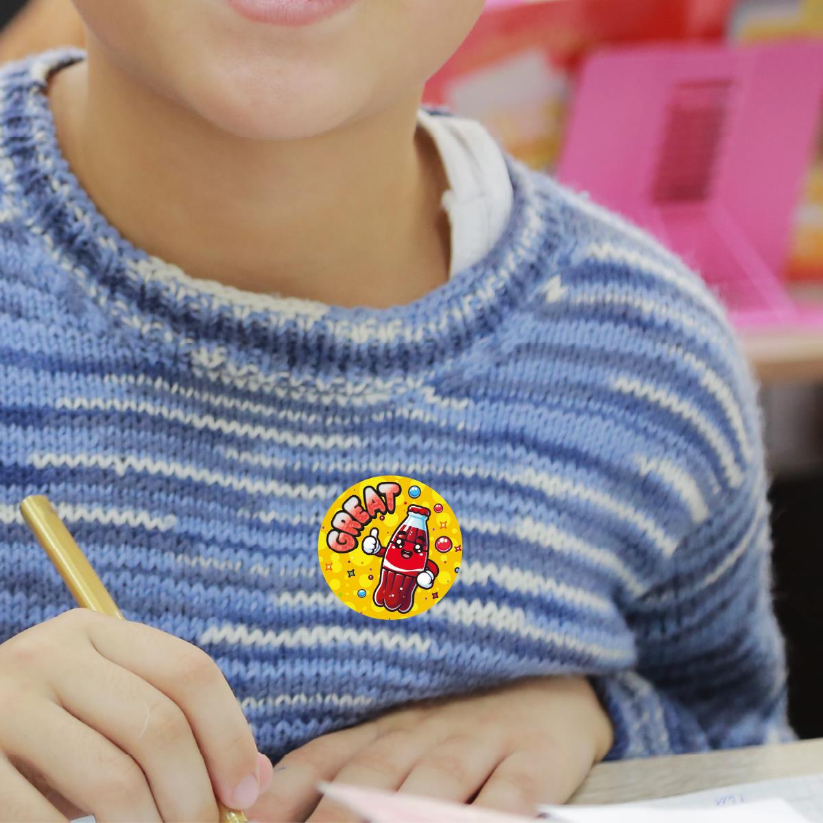 120 Cool Cola Praise Words Scented  30mm Reward Stickers for Teachers, Parents and Party Bags