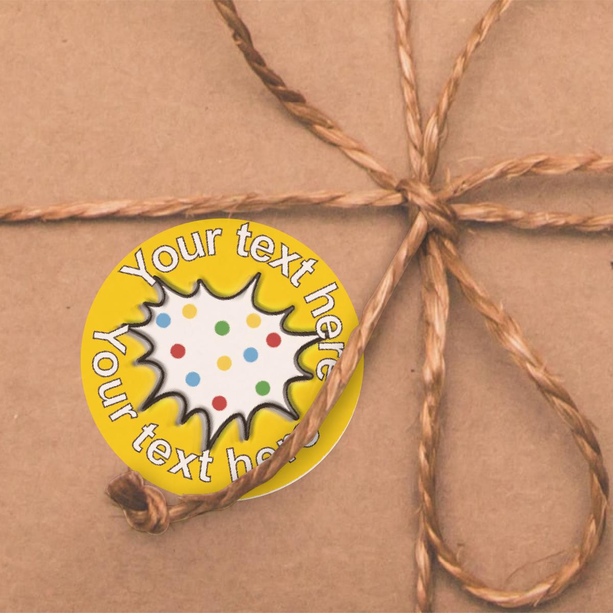 144 Personalised 30mm Yellow Polkadot Comic Children Reward Stickers for School Teachers, Parents and Nursery