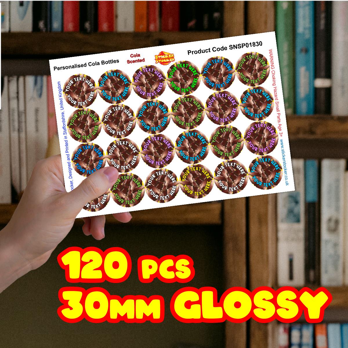 120 Cola Bottle Scented Personalised Stickers - Personalised 30mm Scented Stickers - For Teachers Nursery Parents