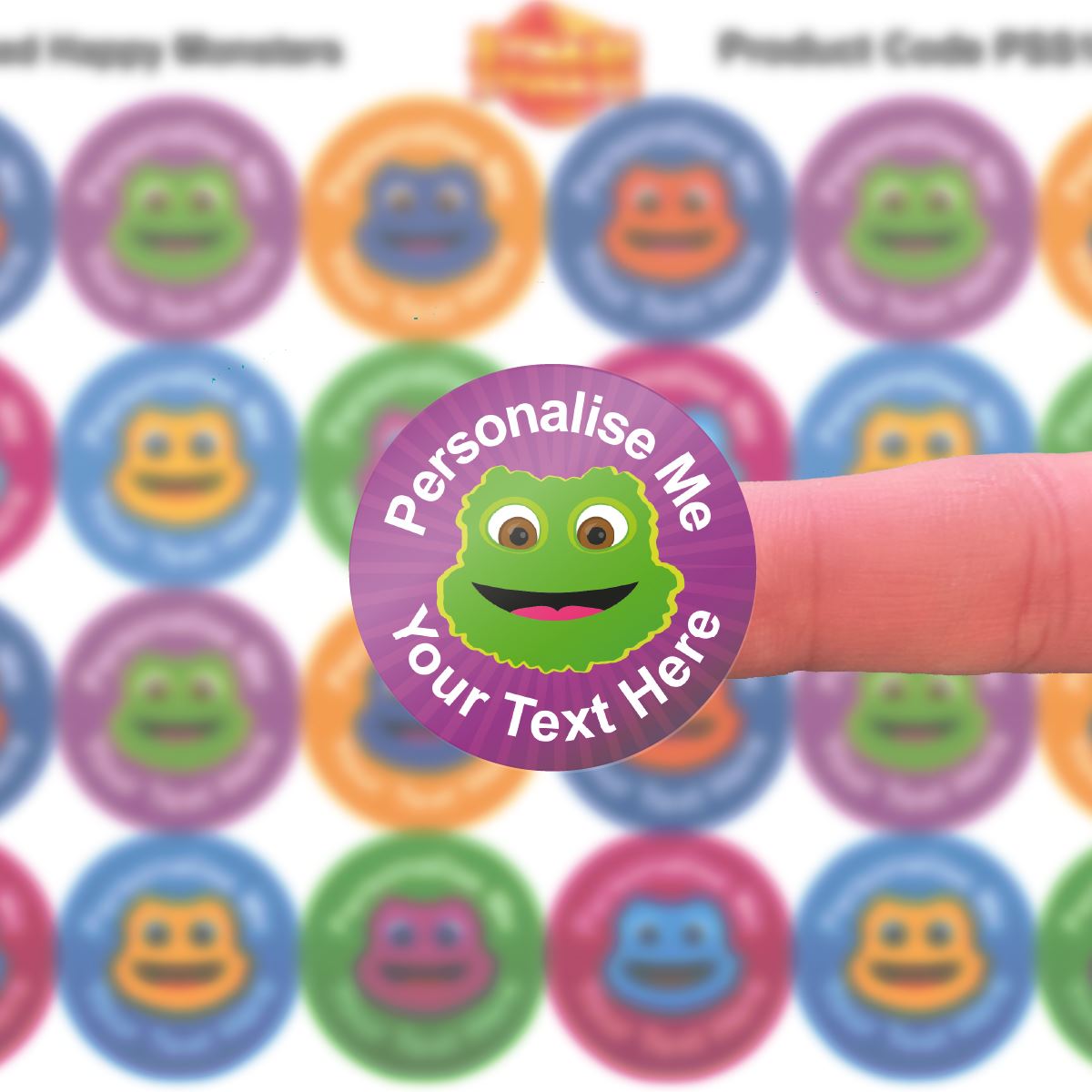 144 Happy Monster Personalised 30mm Reward Stickers for School Teachers, Parents and Nursery