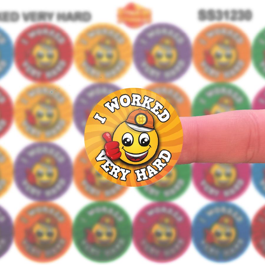 144 I Worked Very Hard - 30mm - Glossy Reward Stickers for Teachers & Parents