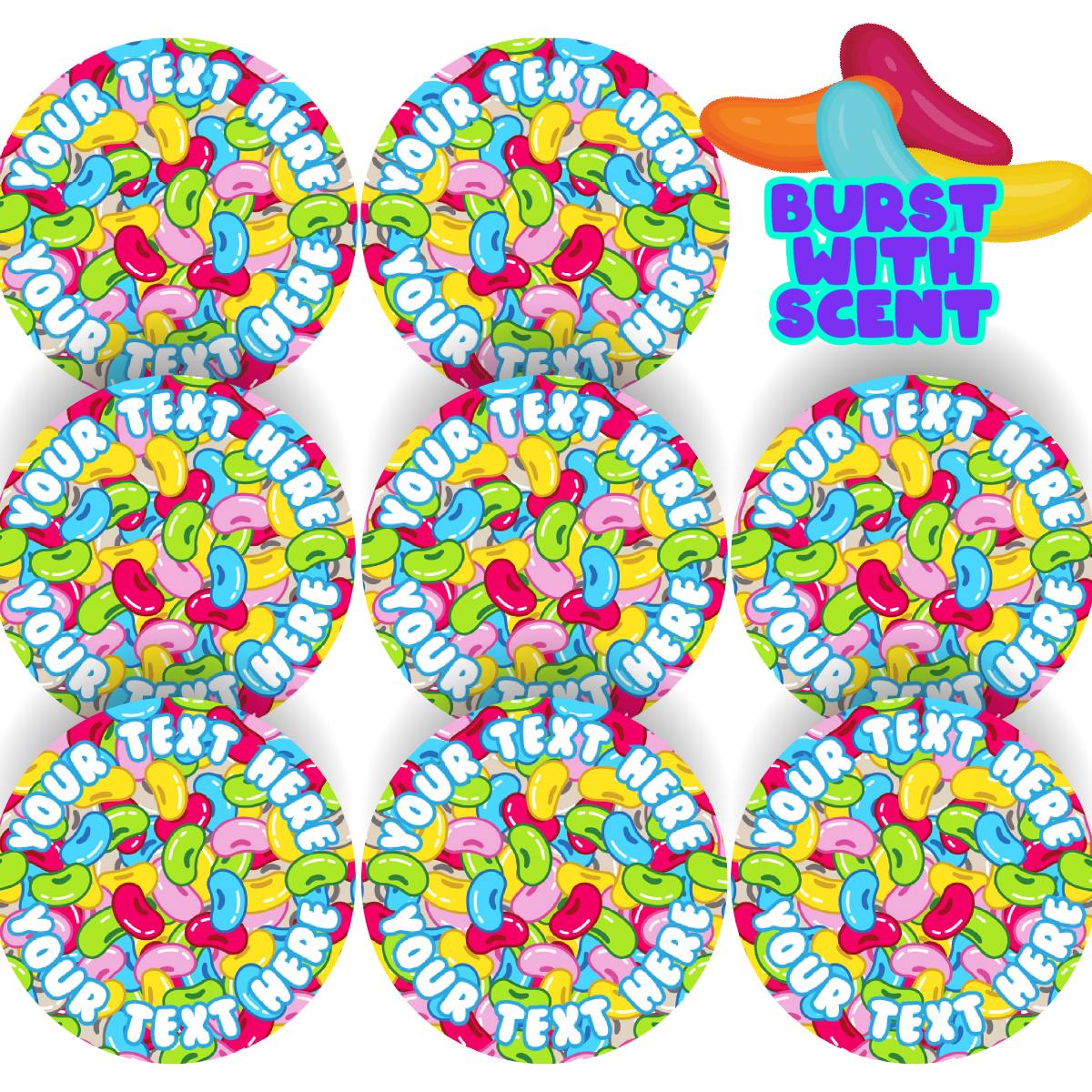 120 Colourful Jellybeans Scented Personalised Stickers - 30mm - School Teachers Parents