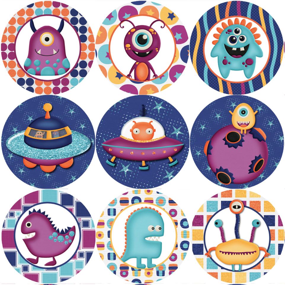 144 Space Aliens 30mm Children's Reward Stickers for Teachers or Parents
