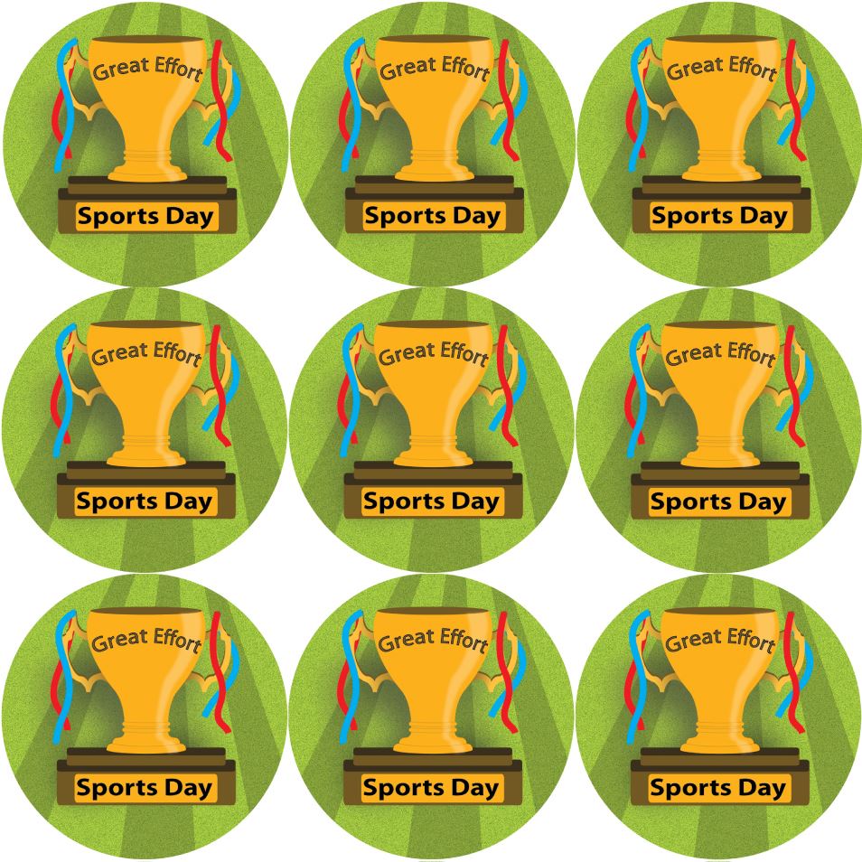 144 Sports Day Trophy 30mm Reward Stickers for Teachers, Parents and Schools