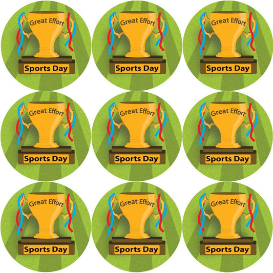 144 Sports Day Trophy 30mm Reward Stickers for Teachers, Parents and Schools