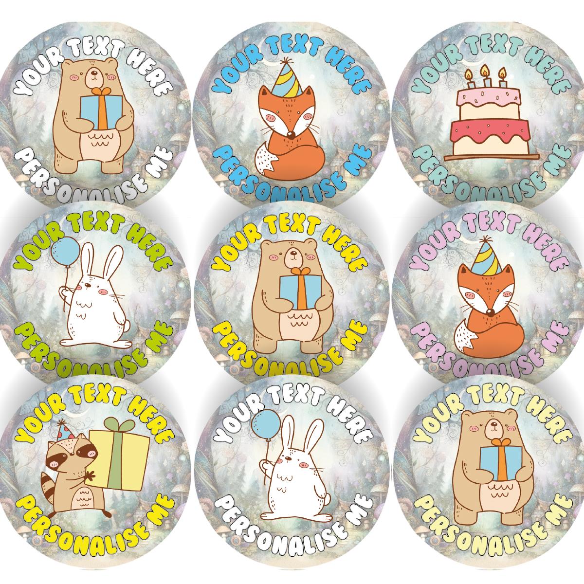 144 Whimsical Birthday Personalised 30mm Glossy Stickers Crafting Gift Packaging Seal Labels
