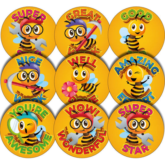144 Worker Bee Praise Words 30mm Glossy Reward Stickers
