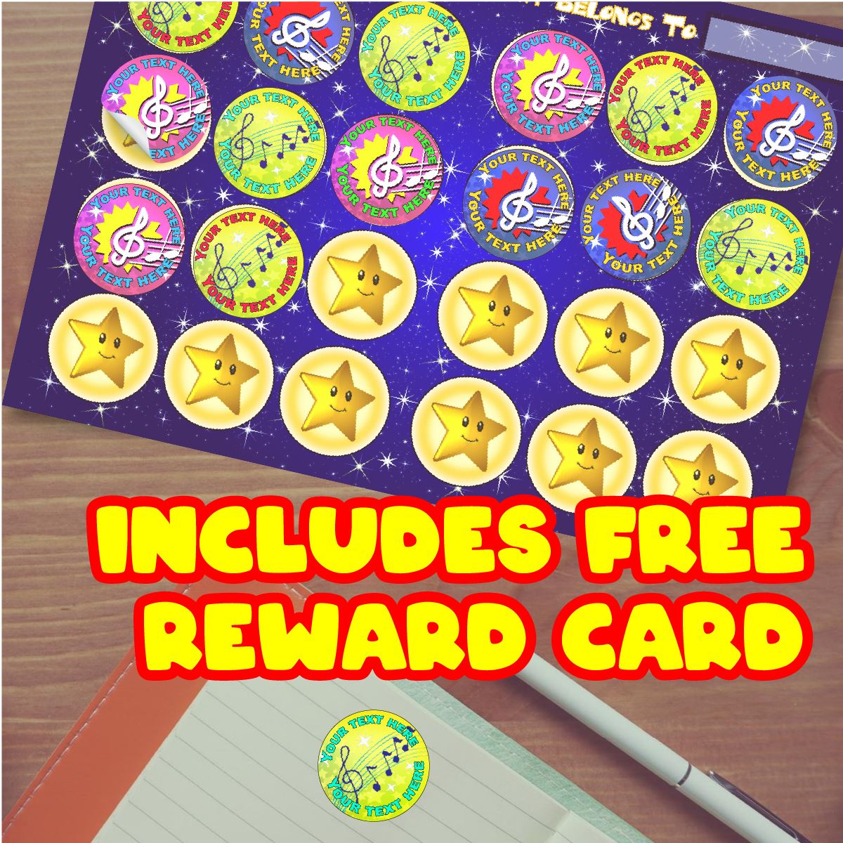 144 Personalised Music Awards 30mm Reward Stickers for School Teachers, Parents and Nursery