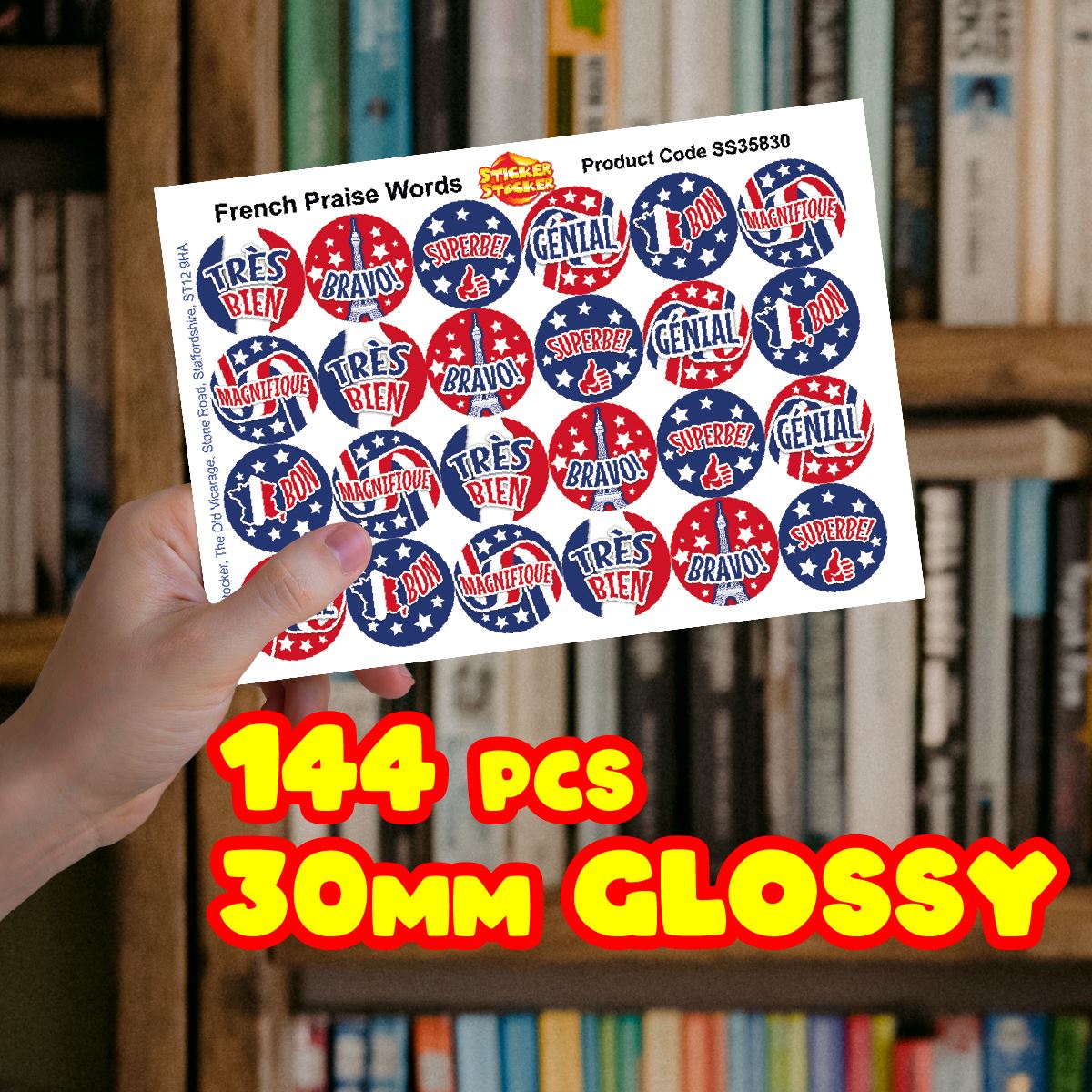 144 French Colour Praise Words Stickers - 30mm - Glossy Reward Stickers for Teachers & Parents