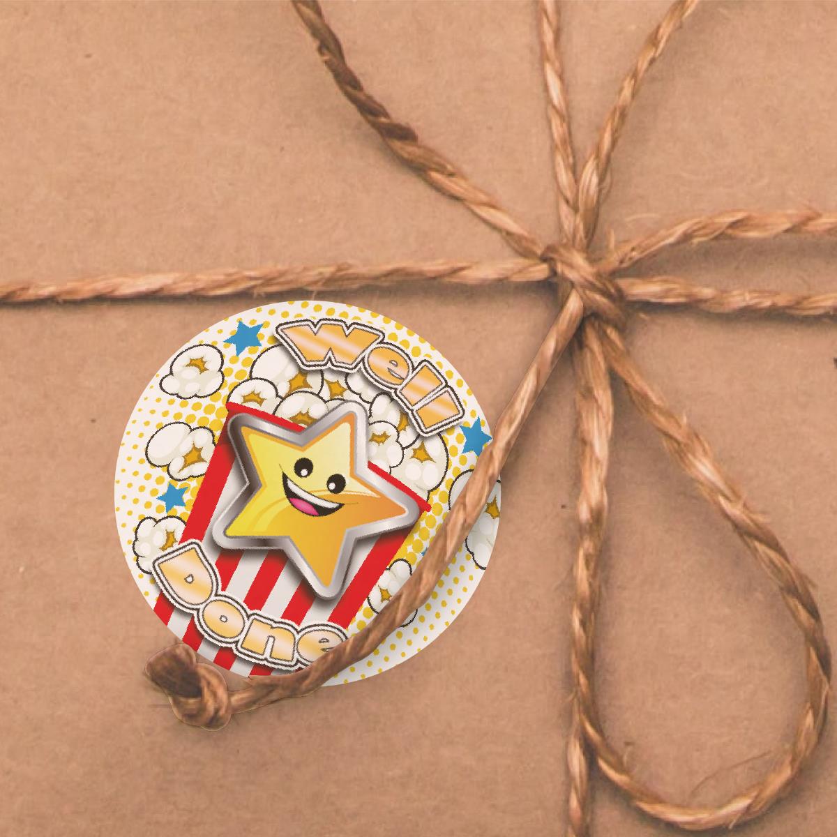 120 Popcorn Well Done 30mm Popcorn Scented Reward Stickers for Teachers, Parents and Party Bags