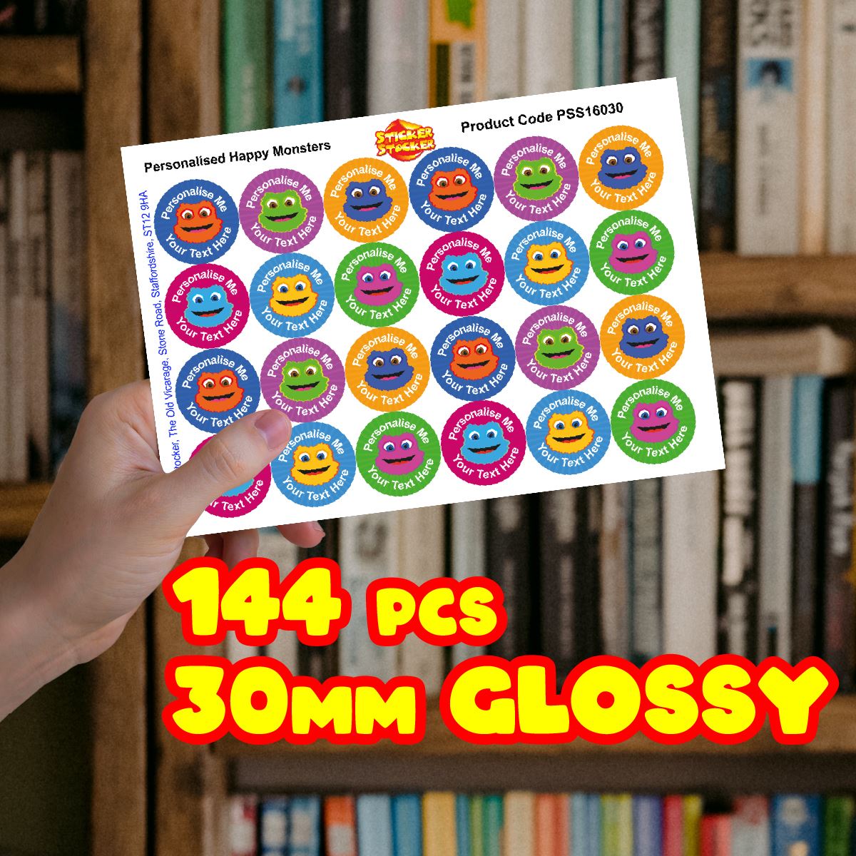 144 Happy Monster Personalised 30mm Reward Stickers for School Teachers, Parents and Nursery