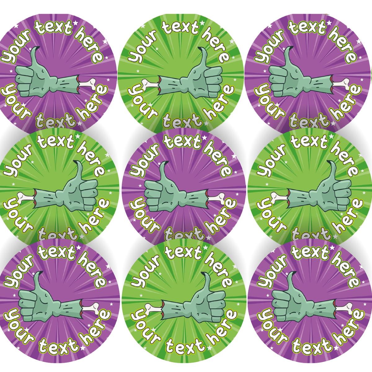 144 Personalised Halloween Thumbs Up 30mm Reward Stickers for School Teachers, Parents and Nursery