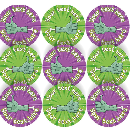 144 Personalised Halloween Thumbs Up 30mm Reward Stickers for School Teachers, Parents and Nursery