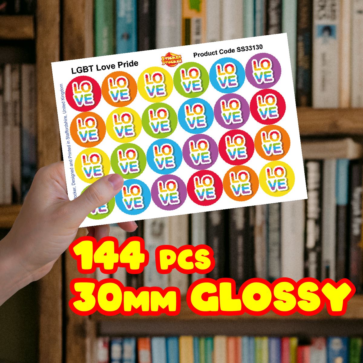 144 Colourful LGBT Pride LOVE 30mm Glossy Stickers