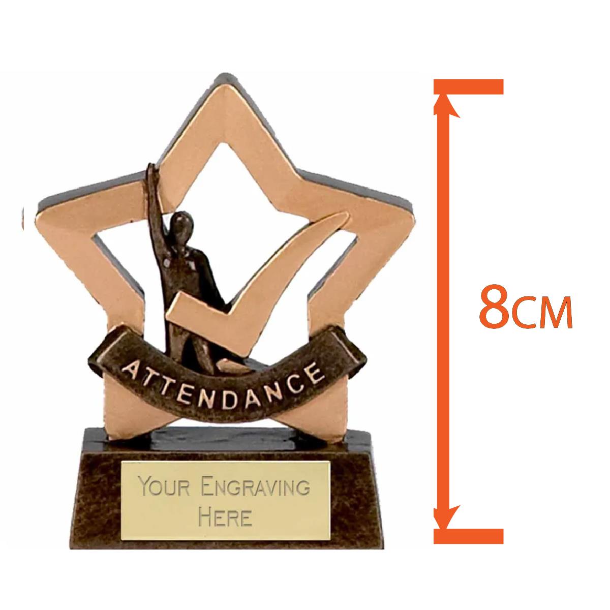 Mini Star Attendance Award Trophy 8cm Resin FREE engraving and Certificate