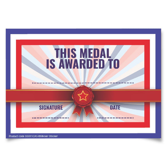 30 Medal Award certificates for school teachers, 250gsm A5 silk finish card