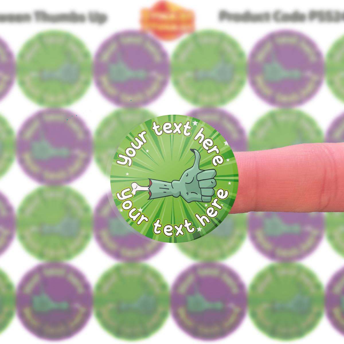 144 Personalised Halloween Thumbs Up 30mm Reward Stickers for School Teachers, Parents and Nursery